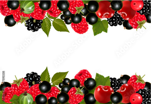 Background with fresh berries and cherries. Vector illustration