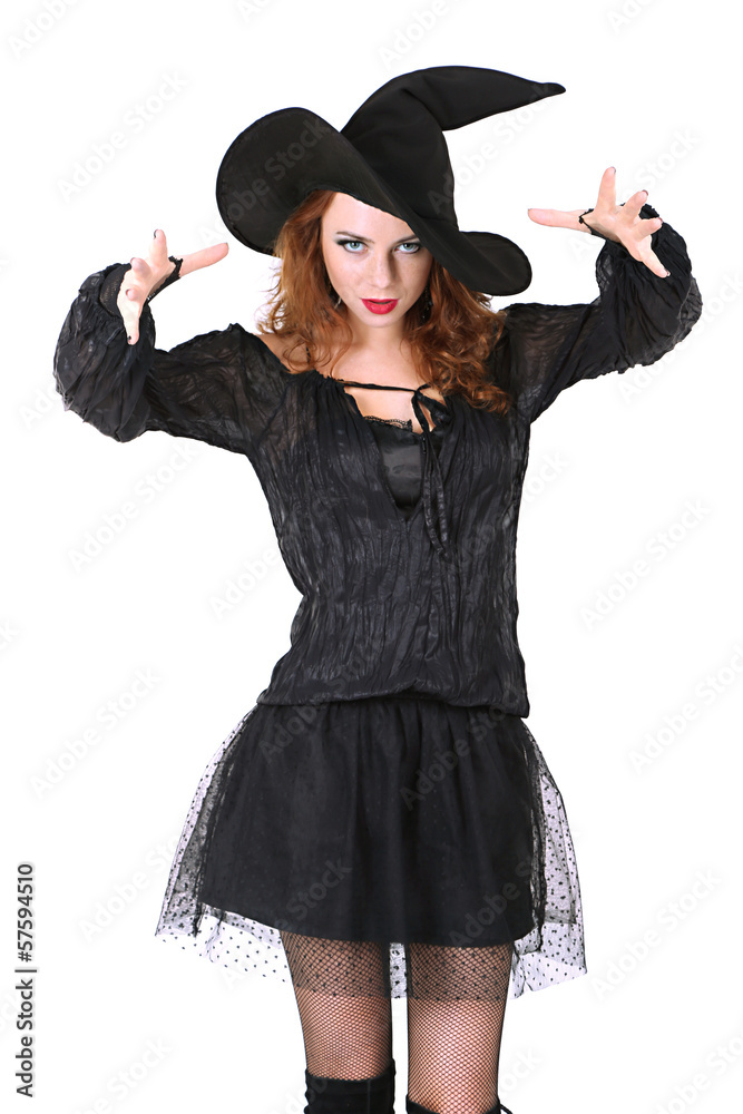 Halloween witch with broom isolated on white Halloween witch with broom isolated on white