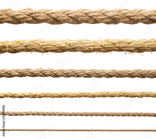 hemp rope isolate. Ropes collection on white.
