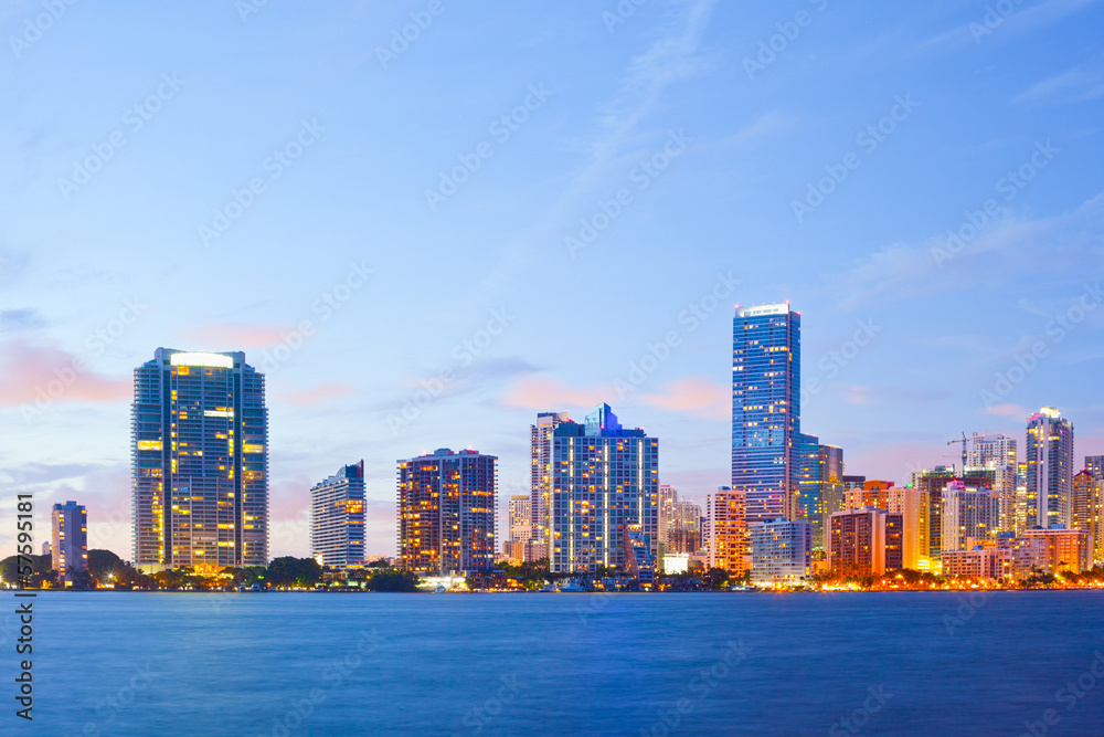 City of Miami Florida, colorful night panorama