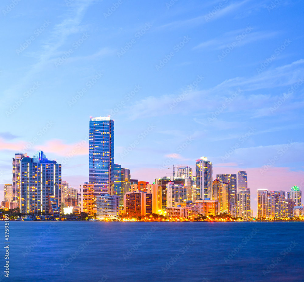 Obraz premium City of Miami Florida, colorful night panorama