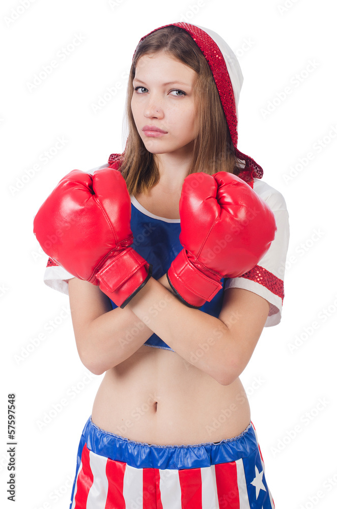 Woman boxer in uniform with US symbols Woman boxer in uniform with US symbols