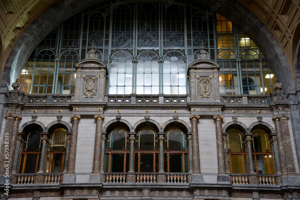 Facade indoors of the railway station of Antwerp