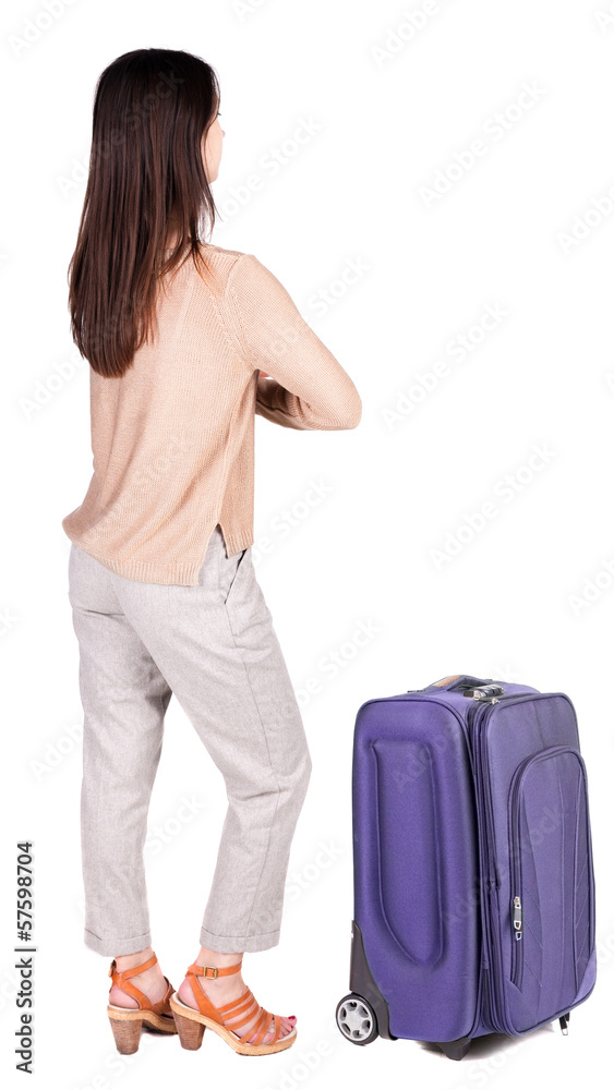 back view of standing young beautiful brunette woman. back view of standing young beautiful brunette woman.