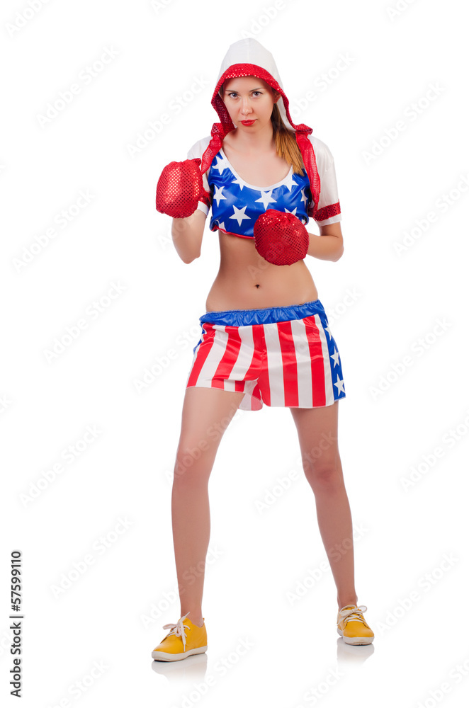 Woman boxer isolated on white Woman boxer isolated on white