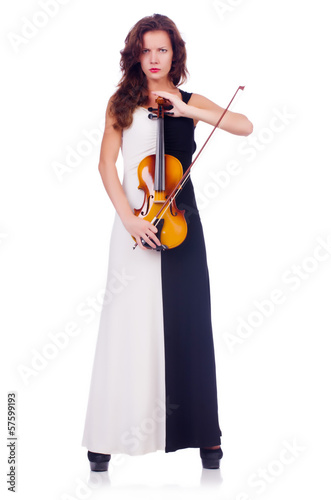 Young girl with violin on white © Elnur