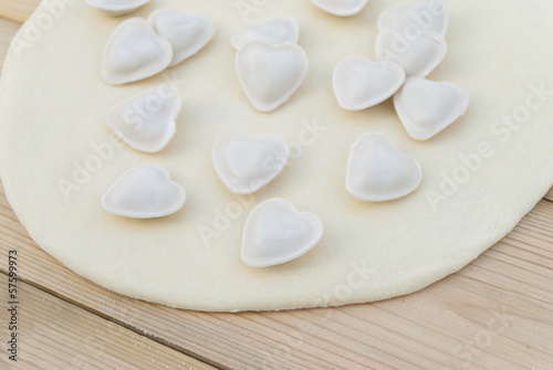 Dumplings in a heart shape dough.