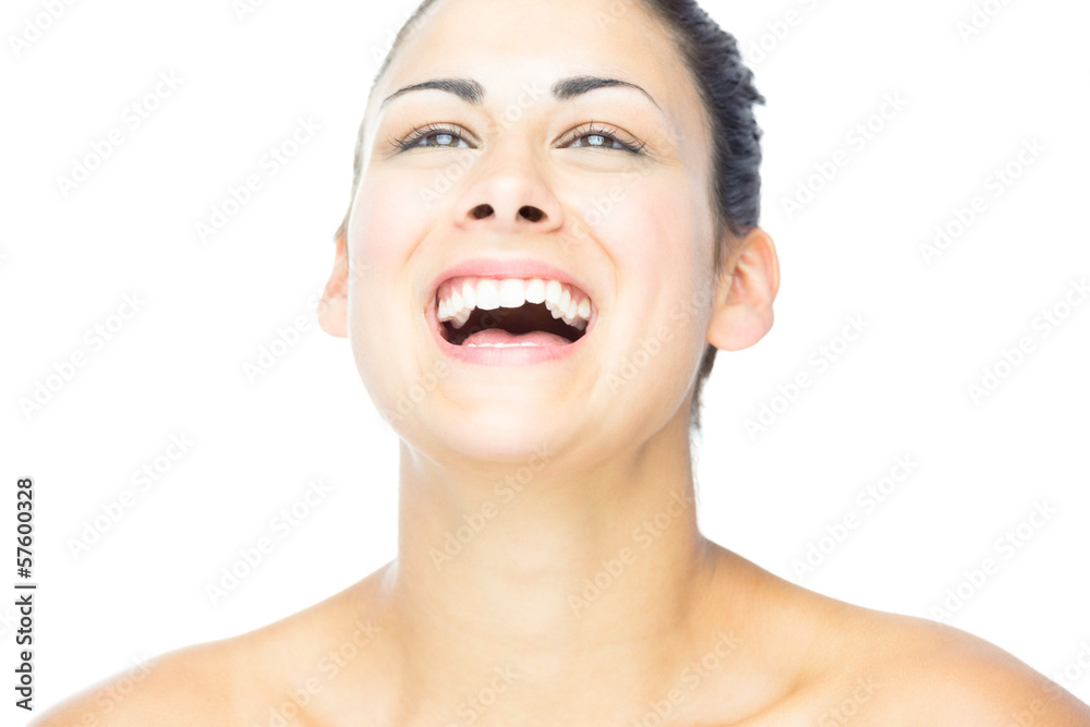 Front view of pretty woman laughing Front view of pretty woman laughing