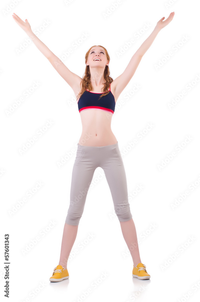 Young woman doing exercises on white Young woman doing exercises on white