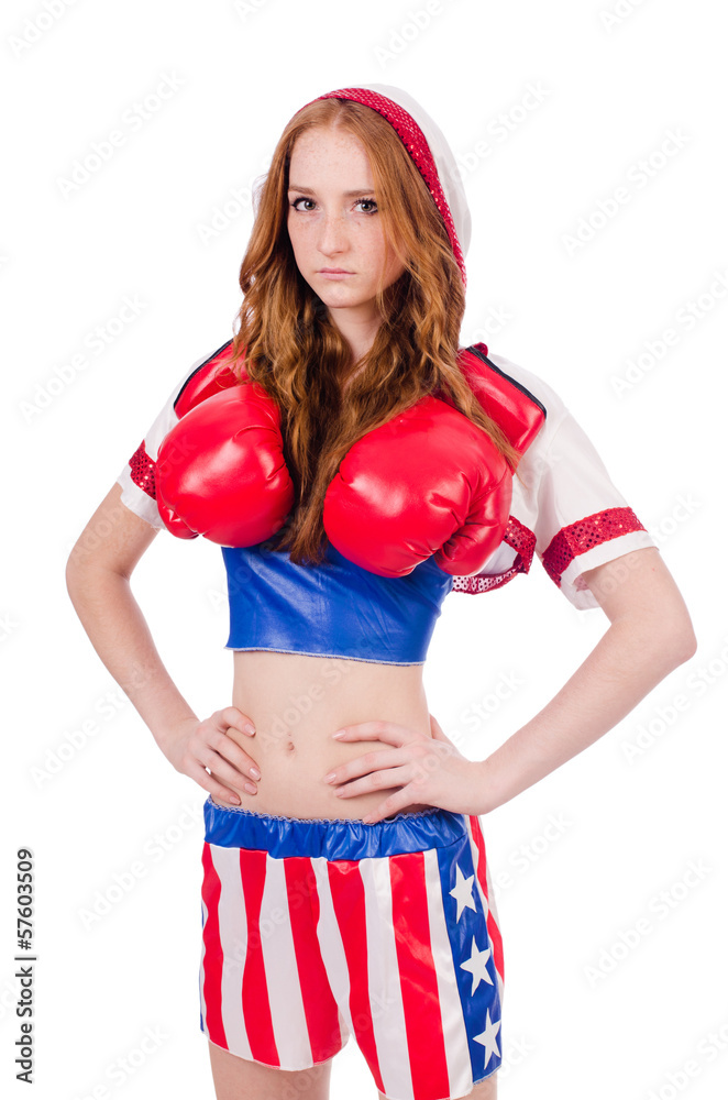 Woman boxer in uniform with US symbols Woman boxer in uniform with US symbols