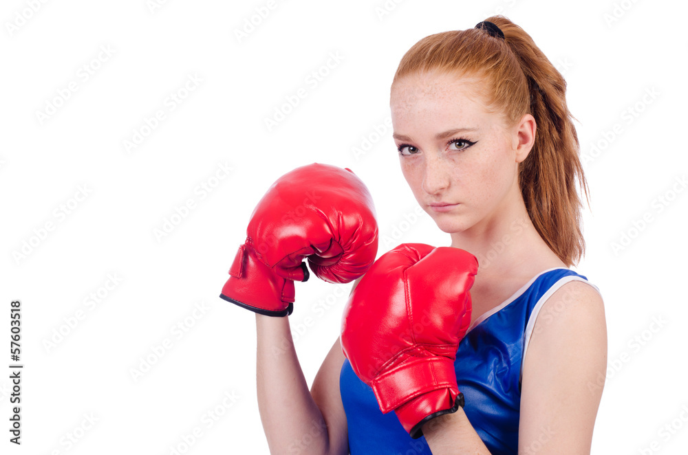 Woman boxer in uniform with US symbols Woman boxer in uniform with US symbols