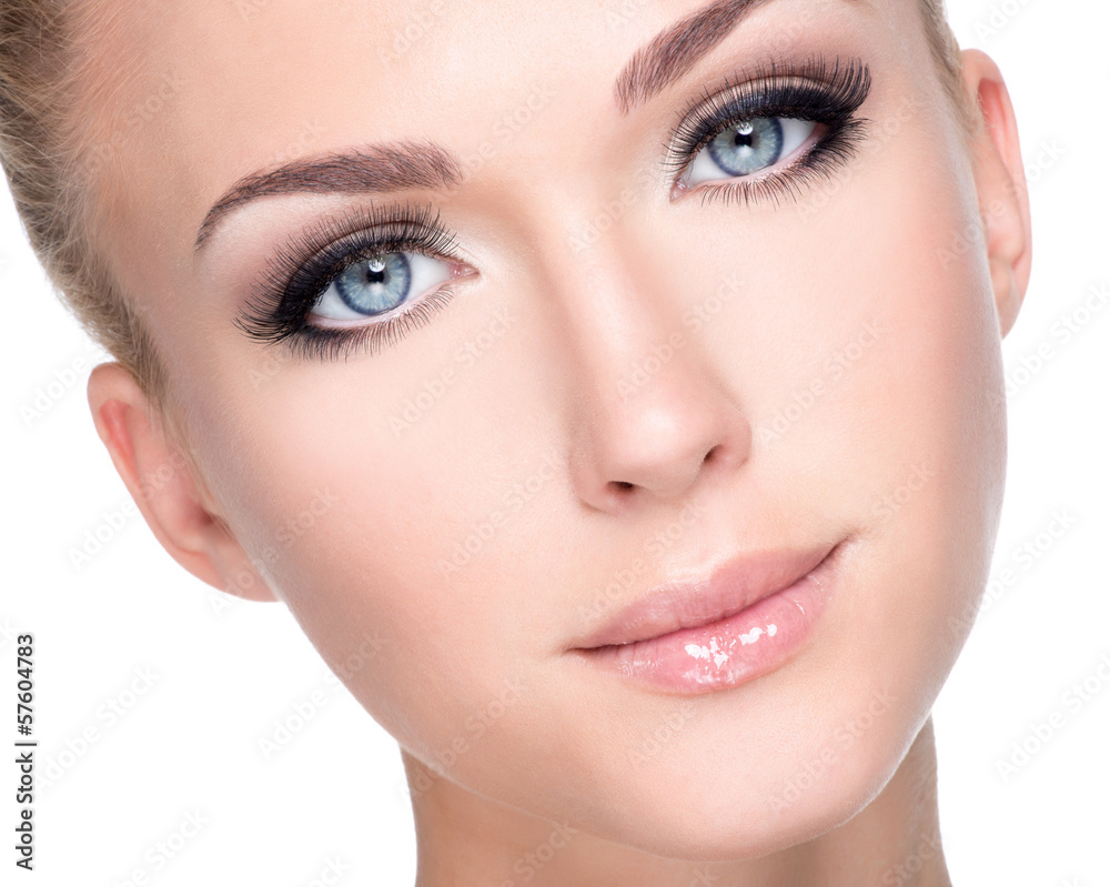 portrait of beautiful white woman with long false eyelashes portrait of beautiful white woman with long false eyelashes