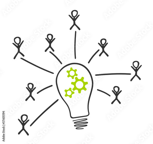 Glühlampe Zahnrad Strichmännchen