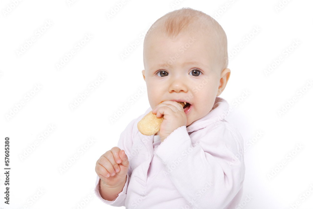 dziecko jedzące biszkopta - obrazy, fototapety, plakaty 