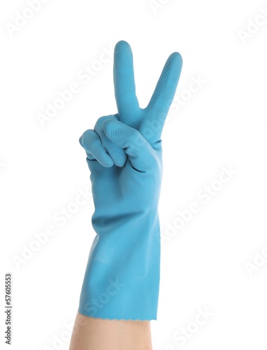 Blue glove on hand shows two.