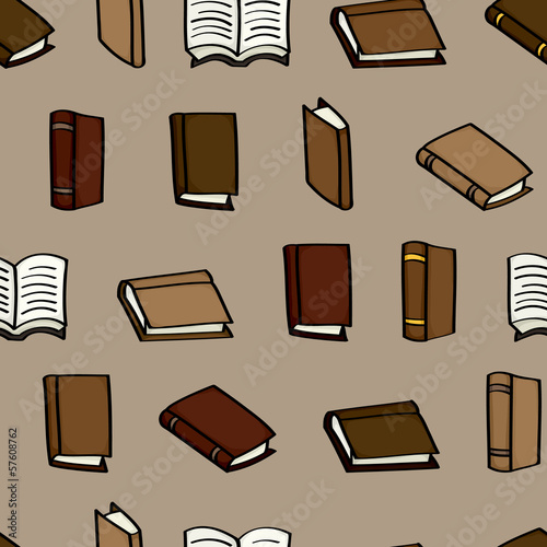 Seamless background tile with leather covered cartoon books. 