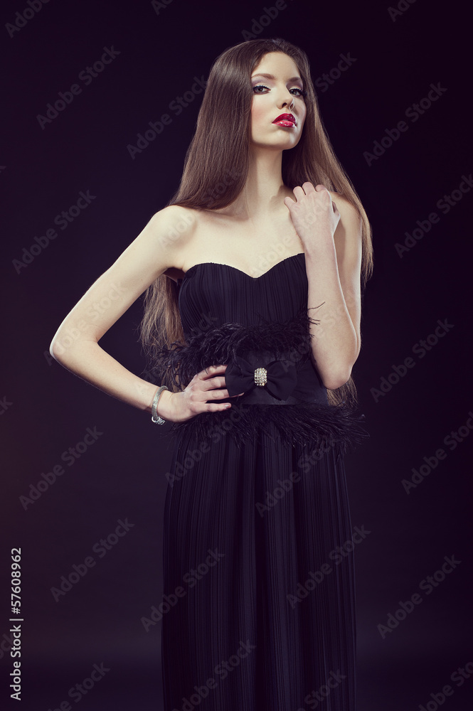 photo of a glamour woman wearing black evening dress photo of a glamour woman wearing black evening dress