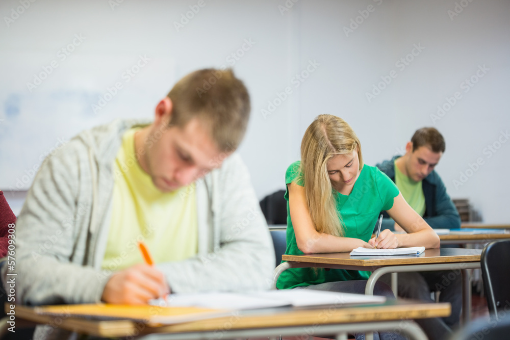 Fototapeta premium Young students writing notes in classroom