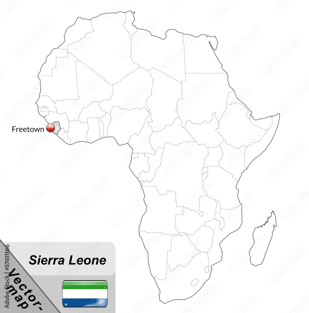 Inselkarte von Sierra-Leone mit Hauptstädten in Grau