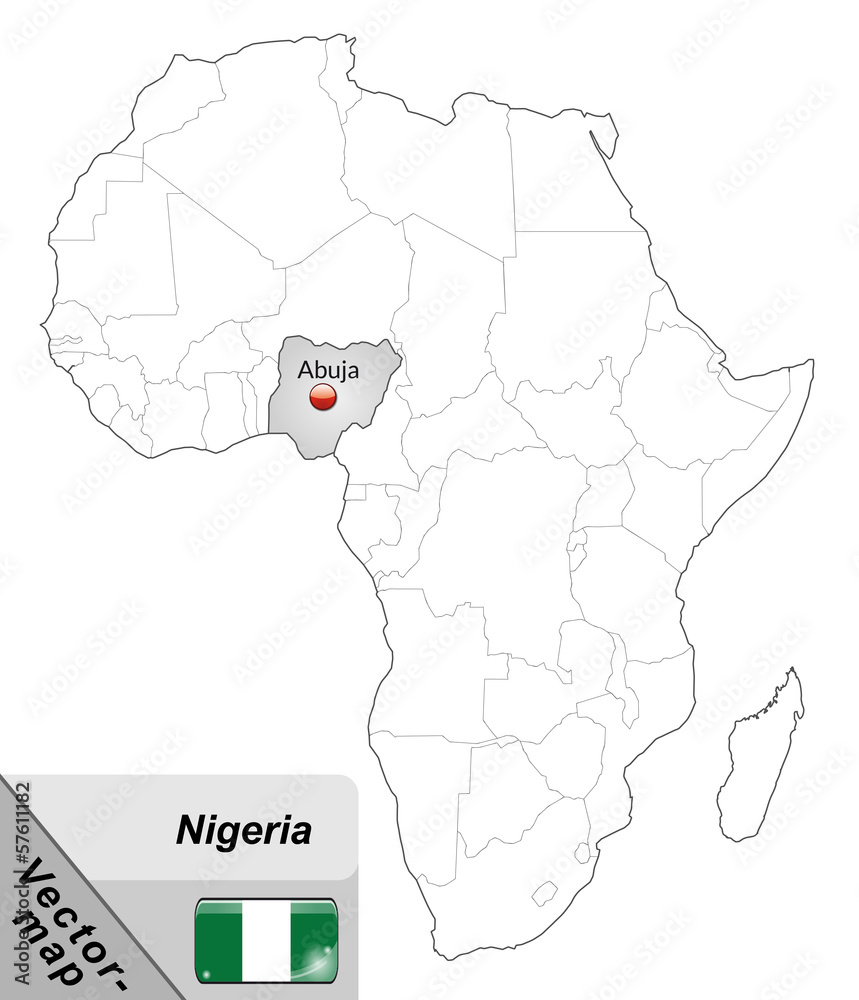 Inselkarte von Nigeria mit Hauptstädten in Grau