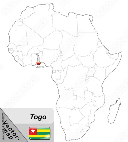Inselkarte von Togo mit Hauptstädten in Grau