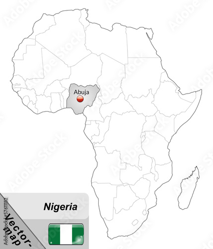Inselkarte von Nigeria mit Hauptstädten in Grau