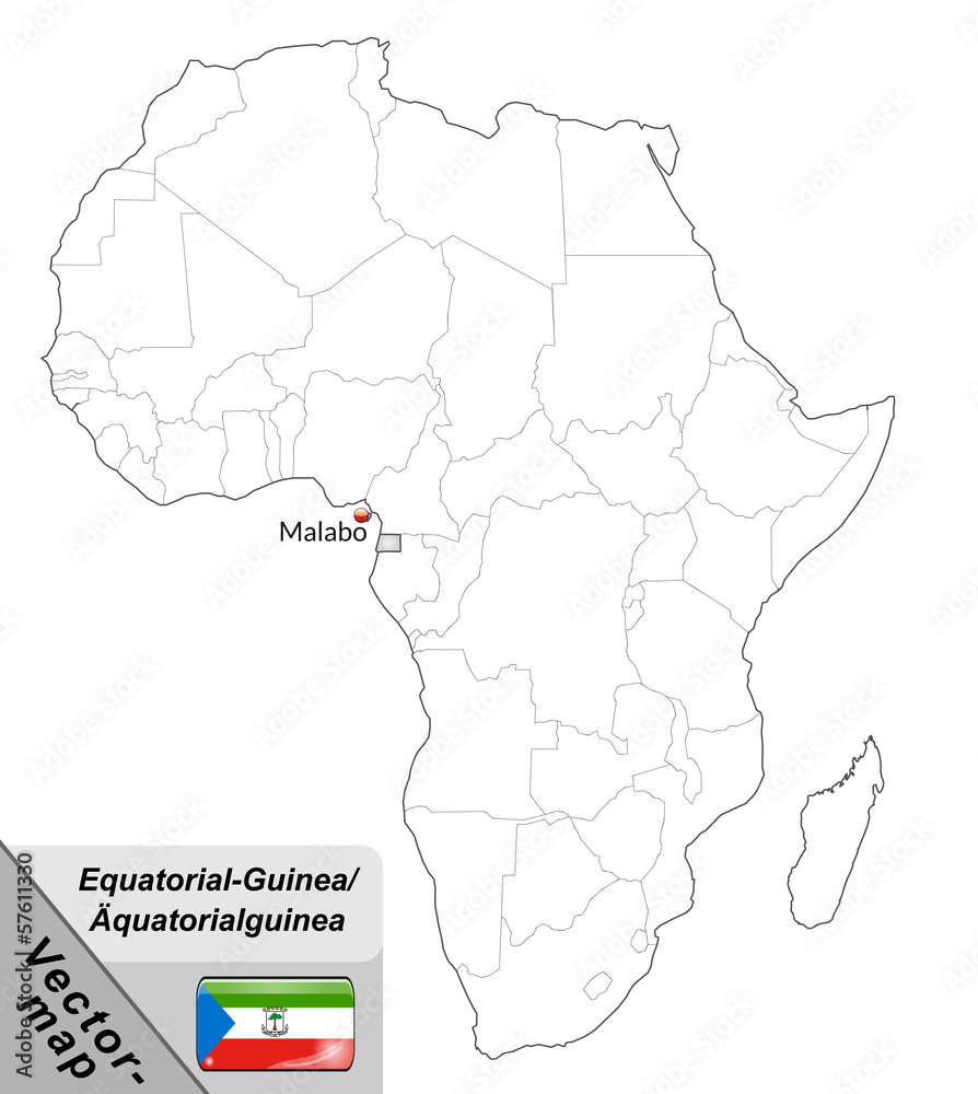 Inselkarte von Aequatorialguinea mit Hauptstädten in Grau