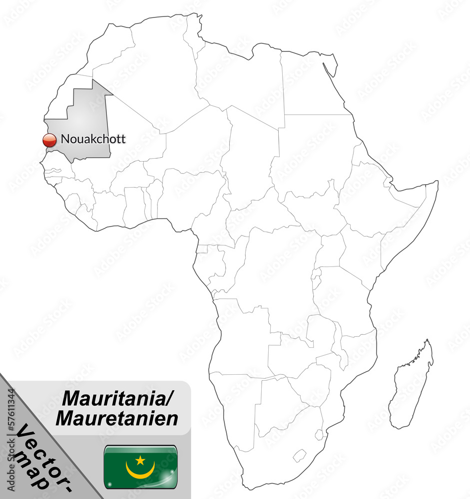 Inselkarte von Mauretanien mit Hauptstädten in Grau
