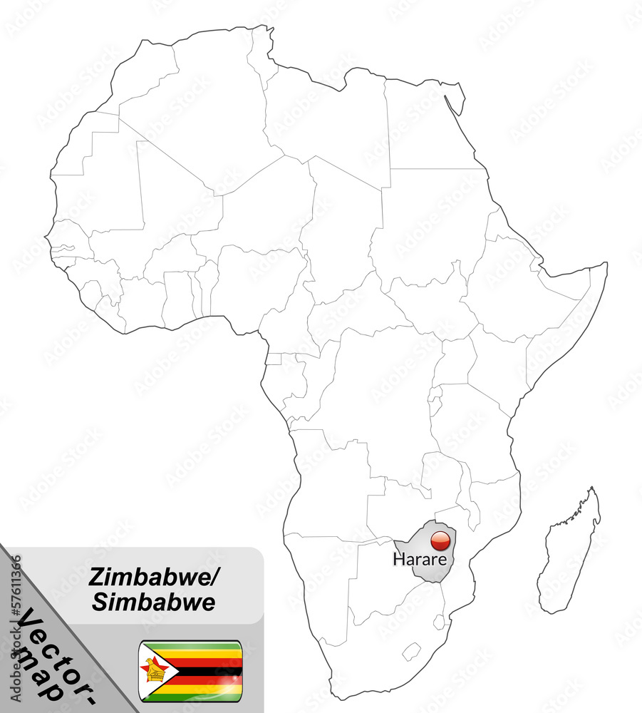Inselkarte von Simbabwe mit Hauptstädten in Grau