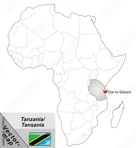 Inselkarte von Tansania mit Hauptst  dten in Grau