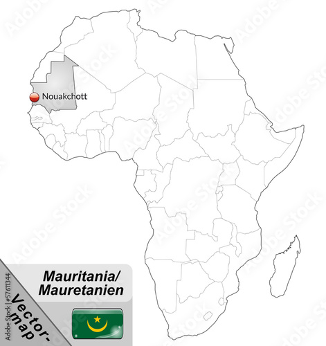 Inselkarte von Mauretanien mit Hauptstädten in Grau
