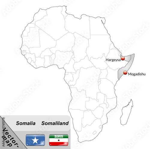 Inselkarte von Somalia mit Hauptstädten in Grau