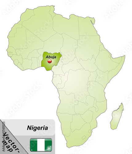 Inselkarte von Nigeria mit Hauptstädten in Grün