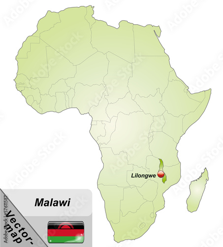 Inselkarte von Malawi mit Hauptstädten in Grün