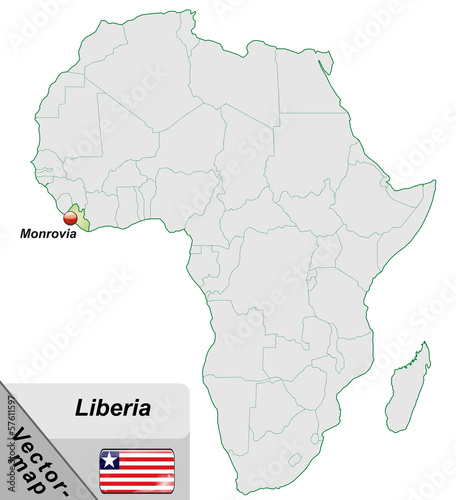 Inselkarte von Liberia mit Hauptstädten in Pastelgrün