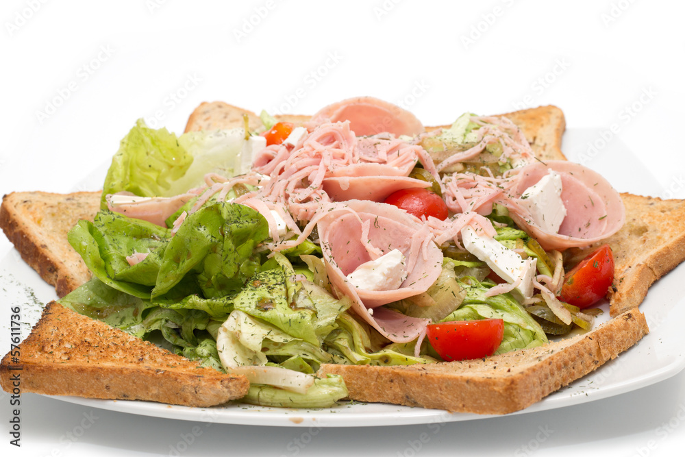 Meat salad on the plate
