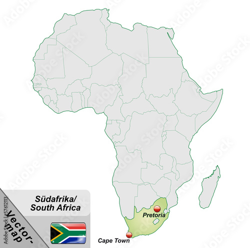 Inselkarte von Suedafrika mit Hauptstädten in Pastelgrün