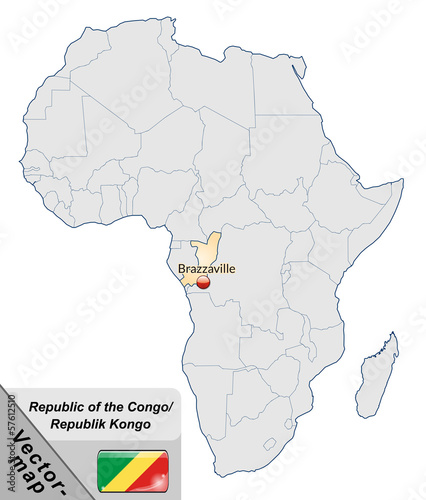 Inselkarte von Kongo-Republik mit Hauptst  dten in Pastelorange