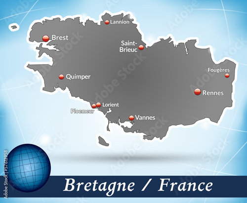 Inselkarte von Bretagne Abstrakter Hintergrund in Blau