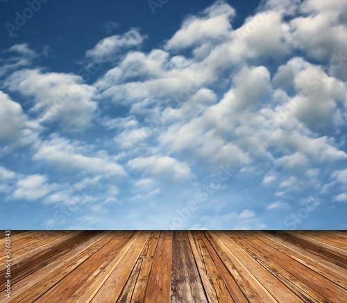 beautiful sky backdrop and wooden floor