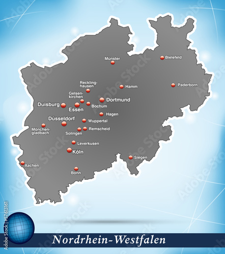 Inselkarte von Nordrhein-Westfalen Abstrakter Hintergrund in Bla