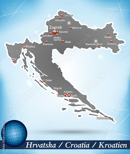 Inselkarte von Kroatien Abstrakter Hintergrund in Blau