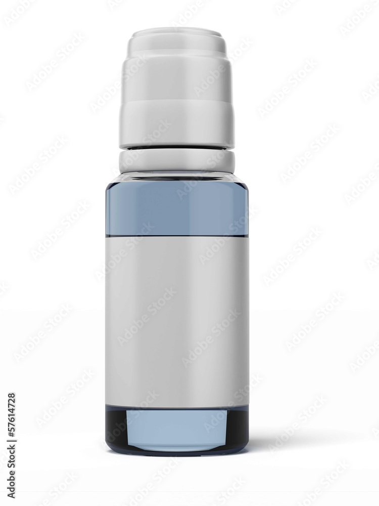 glass bottle with blue syrup