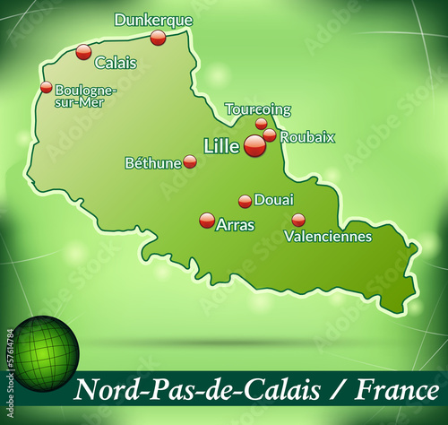 Inselkarte von Nord-Pas-de-Calais Abstrakter Hintergrund in Grün photo