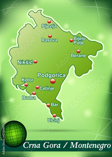 Inselkarte von Montenegro Abstrakter Hintergrund in Grün