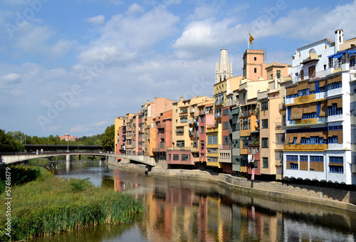 Vista de la ciudad de Girona desde puente sobre el río Onyar photo