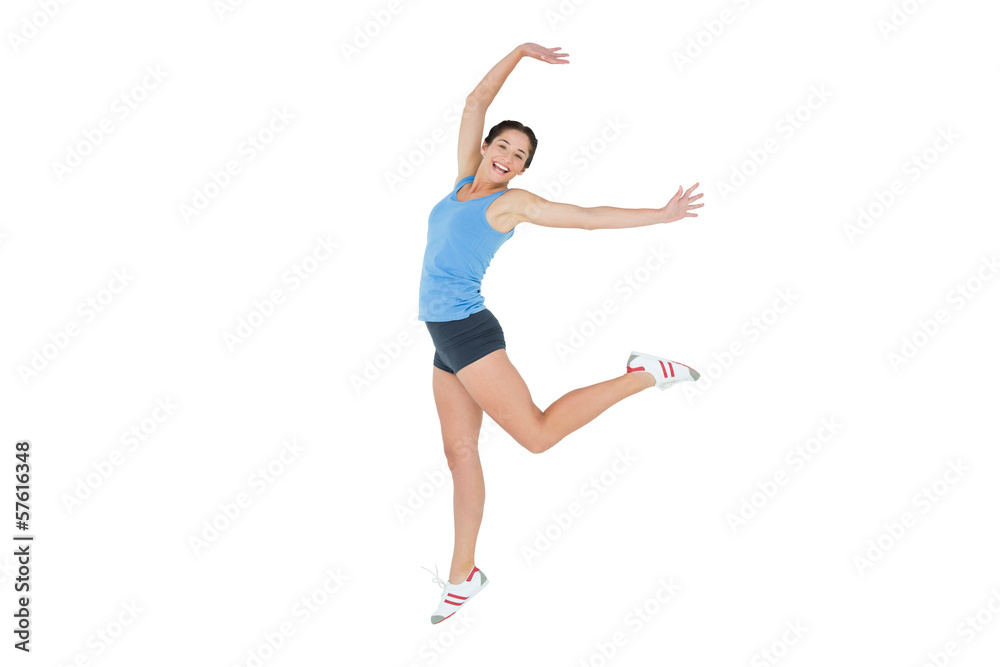 Sctive sporty woman rejocing over white background