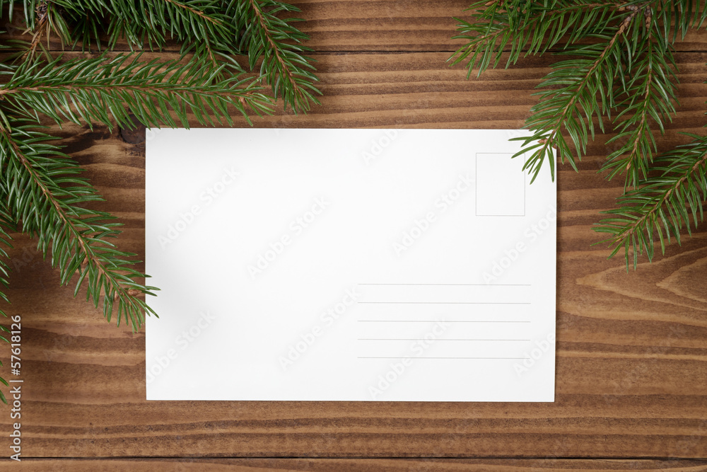 green spruce twig on wooden plank witc greeting card green spruce twig on wooden plank witc greeting card