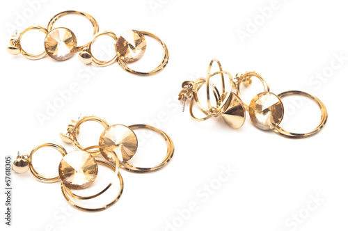 collection pair of earrings isolated on the white background