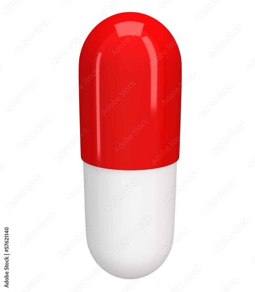 Half red half white pill capsule. 3D Half red half white pill capsule. 3D